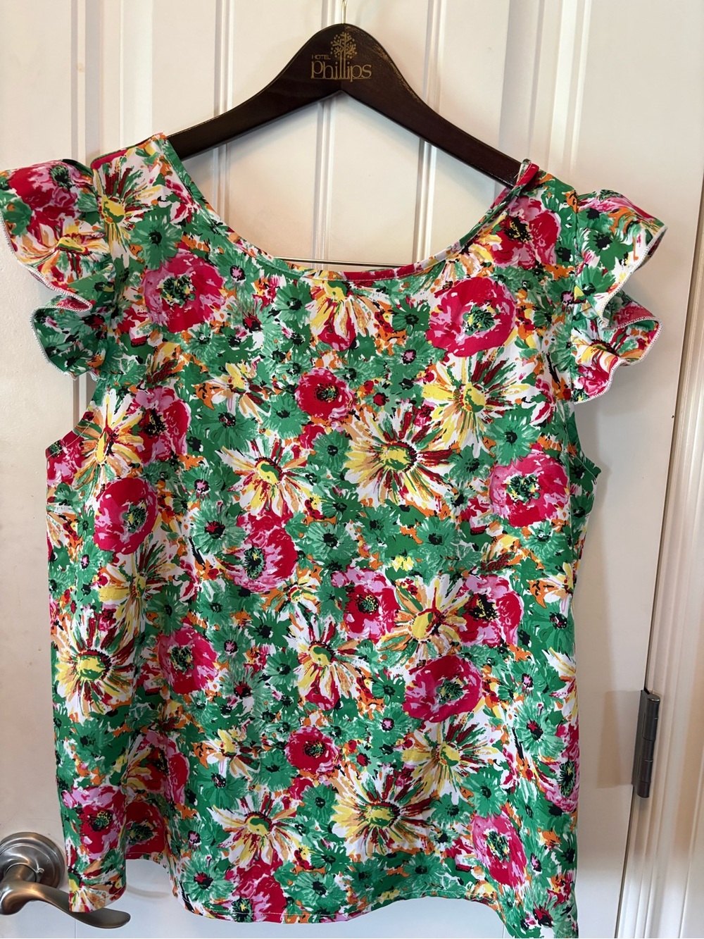 SHEIN Green Floral Short Sleeve Ruffle Top